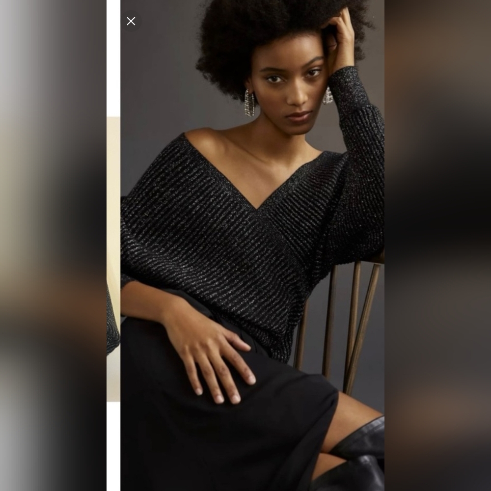 Anthropologie Charcoal Off-the-Shoulder Sweater